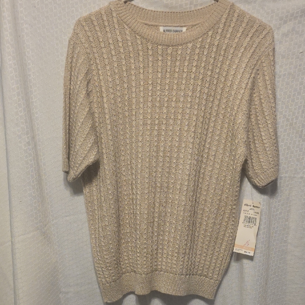 Alfred Dunner Beige Short-Sleeve Crewneck Knit Sweater